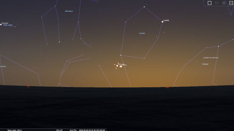 Mercure et Vénus le 22 mai à 22h15